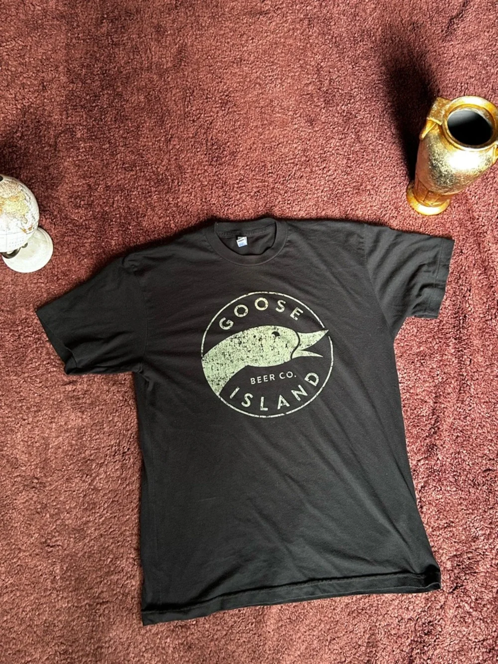 American Apparel Black T-Shirt with Pale Green Goose Island Logo - Picture 1 of 3